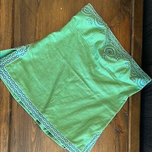 J. Crew Green Wrap Skirt with Blue Accents